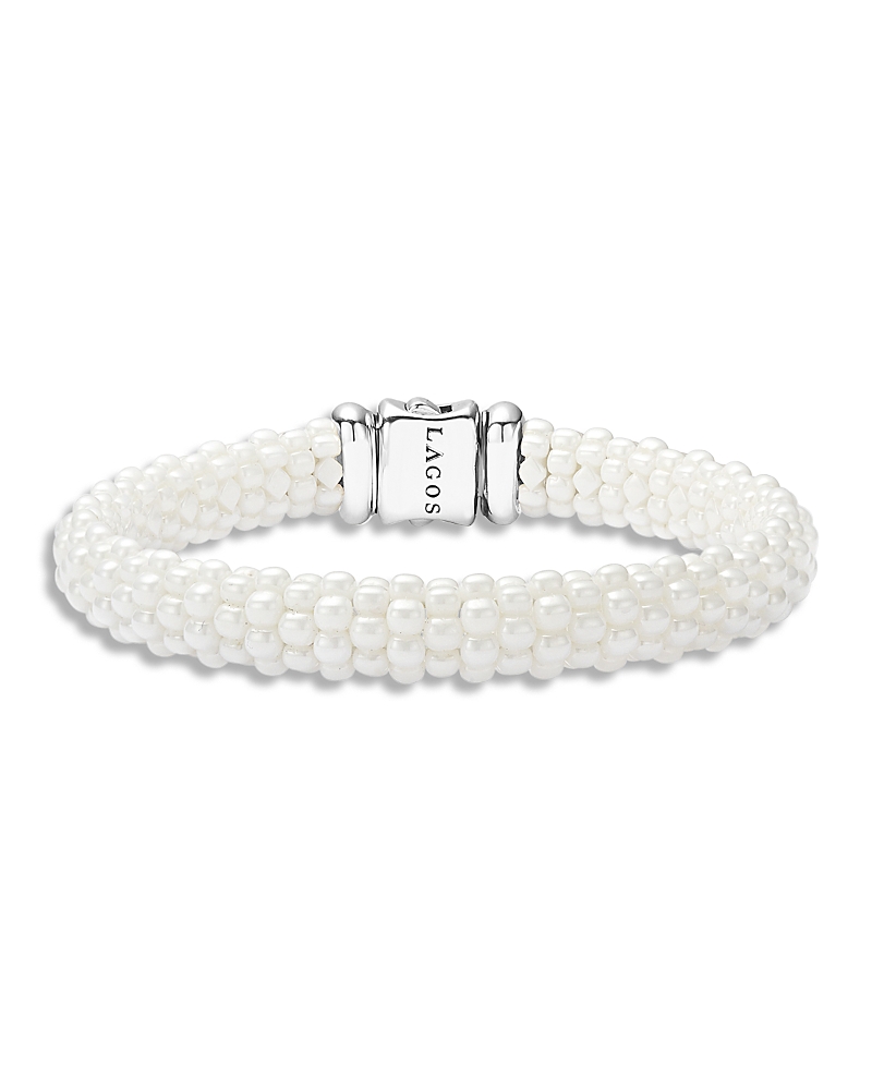 Lagos White Caviar Ceramic 18K Gold and Sterling Silver Bracelet