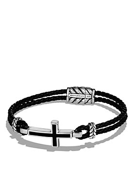David Yurman - Men's Exotic Stone Cross Station Leather Bracelet with Black Onyx