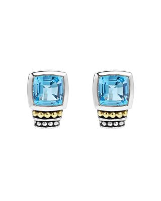 18K Gold and Sterling Silver Rittenhouse Stud Earrings with Swiss Blue Topaz