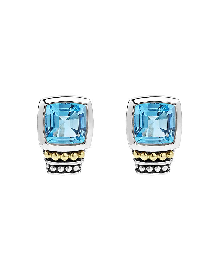 Shop Lagos 18k Gold And Sterling Silver Caviar Color Stud Earrings With Swiss Blue Topaz