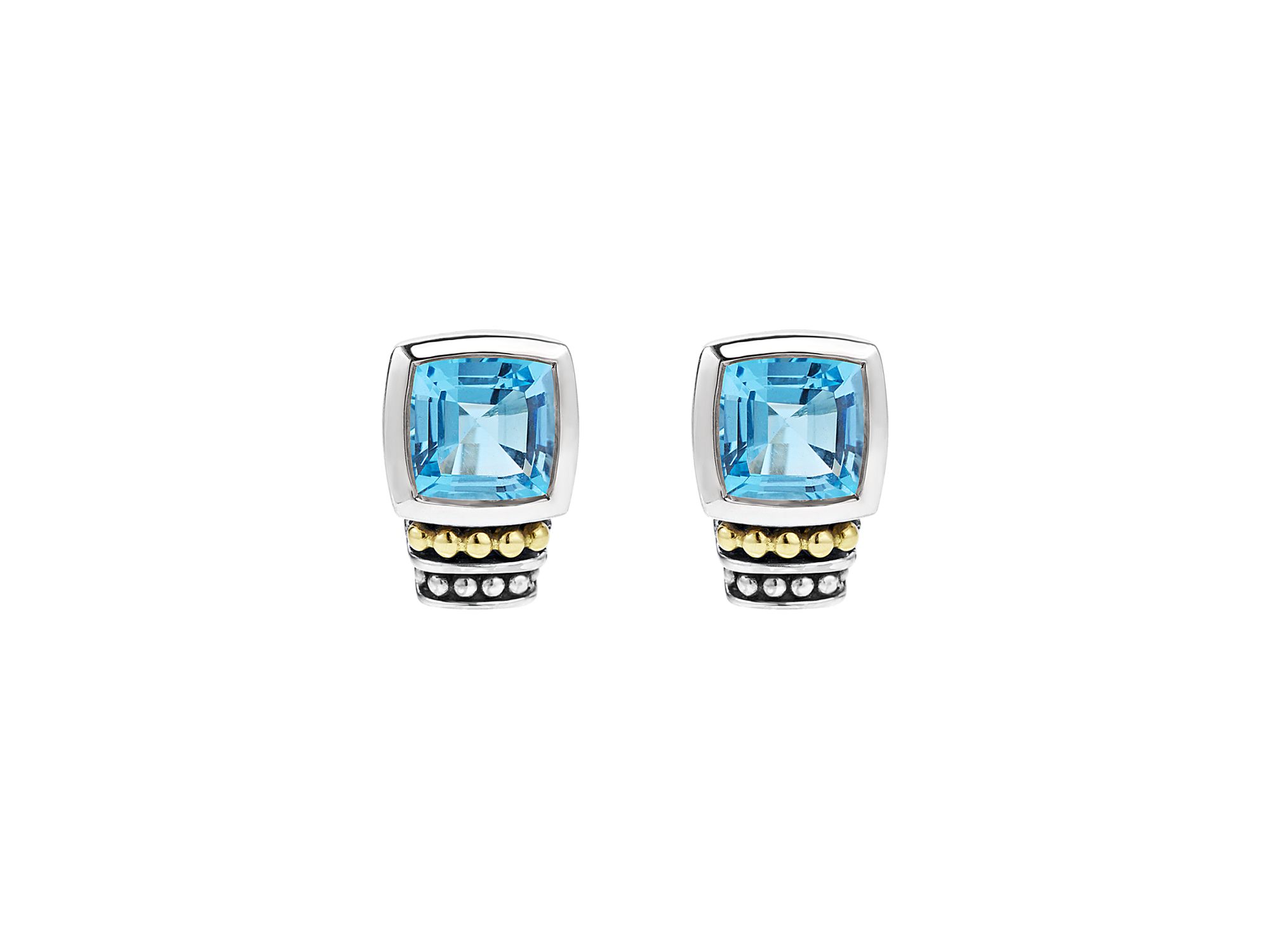 18K Gold and Sterling Silver Caviar Color Gemstone Stud Earrings — Image 3