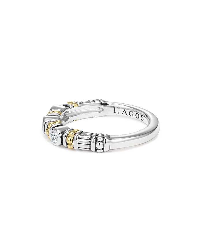 Shop Lagos Sterling Silver Three Diamond Stacking Ring With 18k Gold Stations In Silver/gold