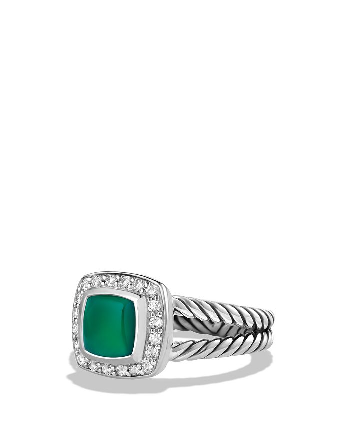 David Yurman Petite Albion Ring With Gemstone And Diamonds In Green Onyx