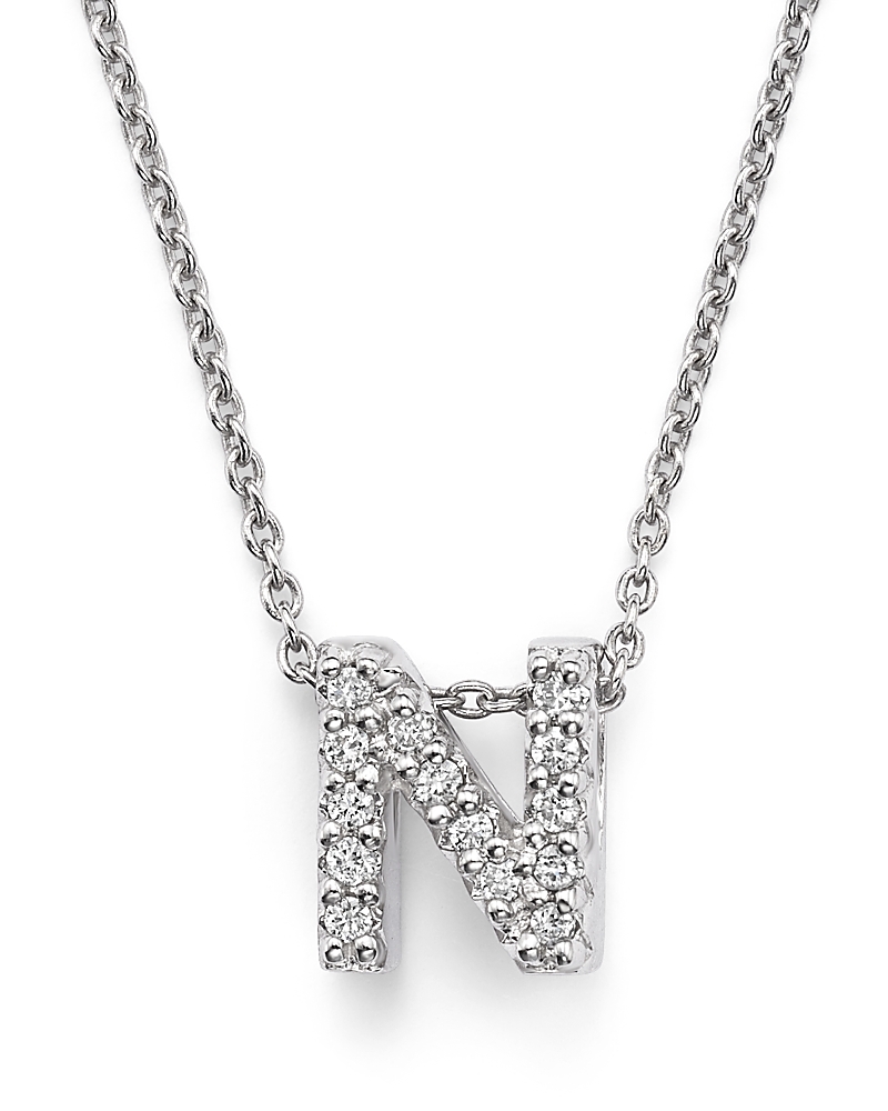 Roberto Coin 18K White Gold Initial Love Letter Pendant Necklace with Diamonds, 16