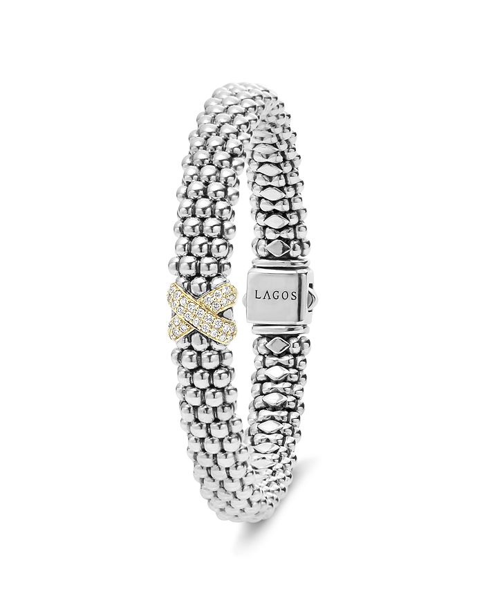 Shop Lagos Sterling Silver 18k Gold Diamond Embrace Rope Bracelet In White/gold