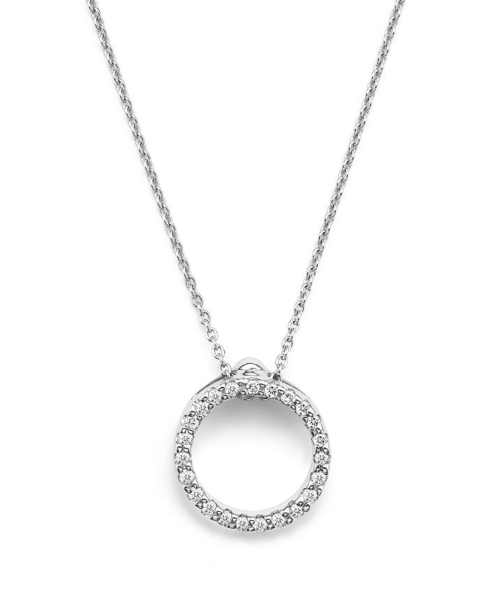 Shop Roberto Coin 18k White Gold And Diamond Extra Small Circle Necklace, 16-18