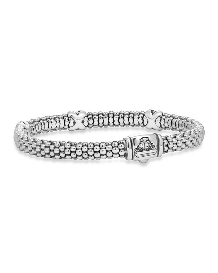 Shop Lagos Sterling Silver Embrace Collection Rope Bracelet With Diamonds In White/silver