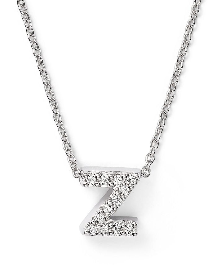 Roberto Coin 18k White Gold "love Letter" Initial Pendant Necklace With Diamonds, 16" In Z
