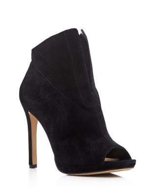 vince camuto suede peep toe booties