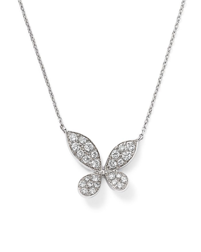 Bloomingdale's Diamond Pave Butterfly Pendant Necklace In 14k White Gold, 0.35 Ct. T.w.