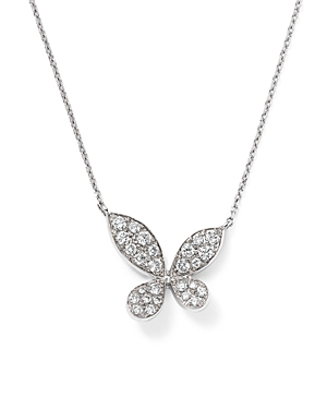Diamond Pave Butterfly Pendant Necklace in 14K White Gold, 0.35 ct. t.w.