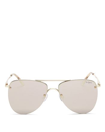 Le Specs - Women's The Prince Mirrored Rimless Brow Bar Aviator Sunglasses, 57mm