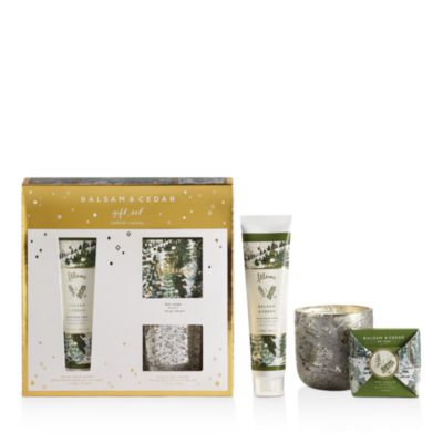 Illume - Balsam & Cedar Novelty Votive, Hand Cr&egrave;me and Soap Set