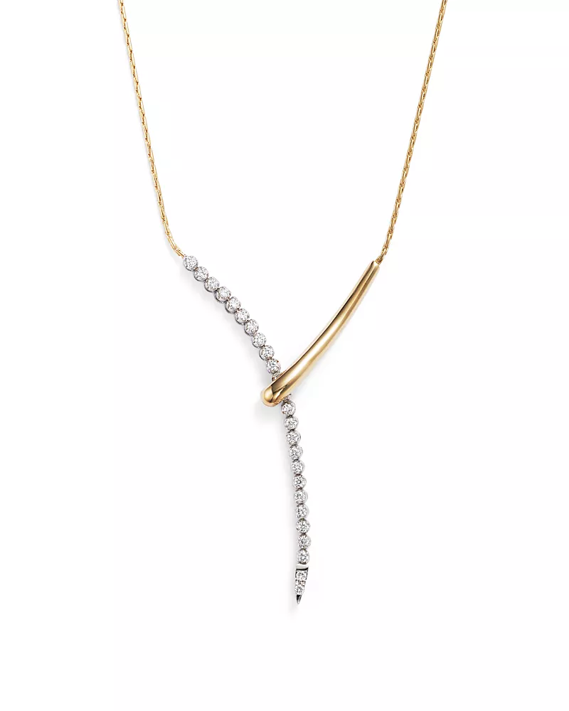 Diamond Y Necklace in 14K Yellow and White Gold, .50 tcw