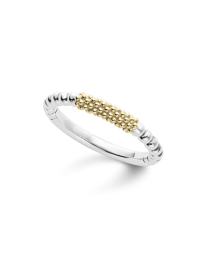 LAGOS CAVIAR ICON 18K GOLD AND STERLING SILVER BEAD BAR STACKING RING,03-80439-6