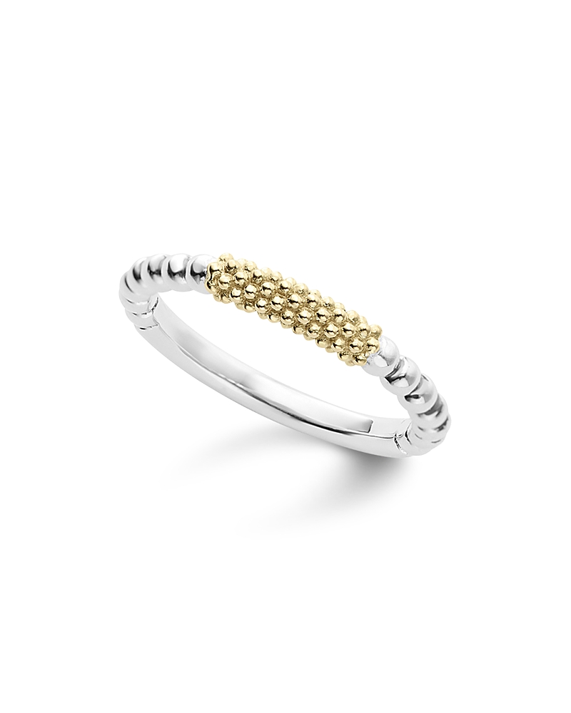 Lagos Caviar Icon 18K Gold and Sterling Silver Bead Bar Stacking Ring