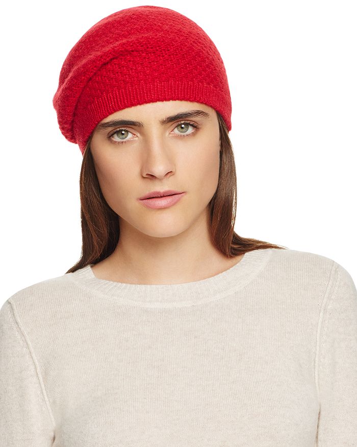 C By Bloomingdale's Waffle Knit Cashmere Beret - 100% Exclusive In Cherry