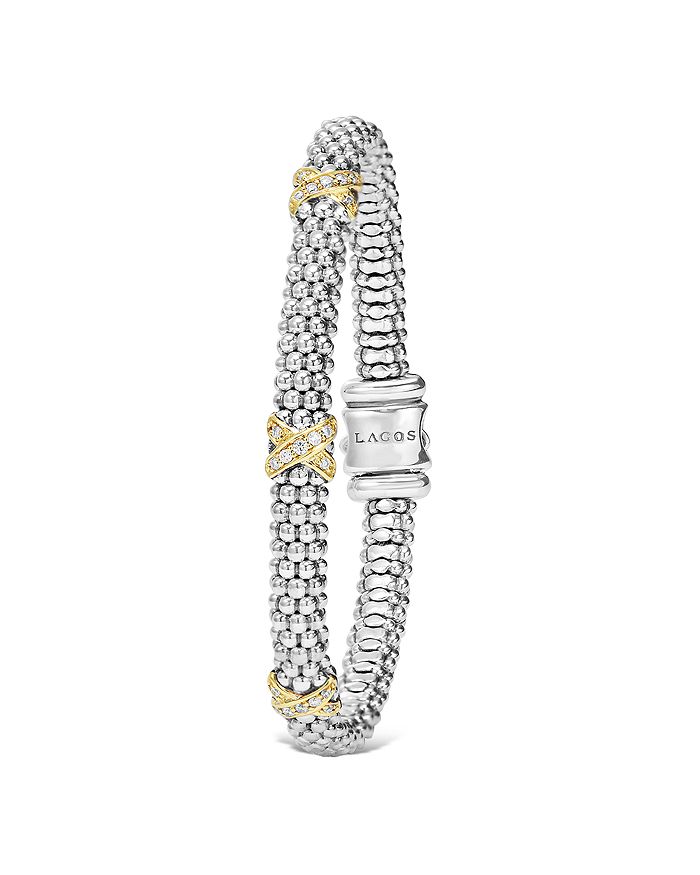 Shop Lagos 18k Gold & Sterling Silver Embrace Diamond Rope Bracelet, 6mm In White/silver