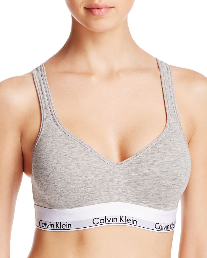Calvin Klein Modern Cotton Padded Bralette In Grey Heather/ Manic Red