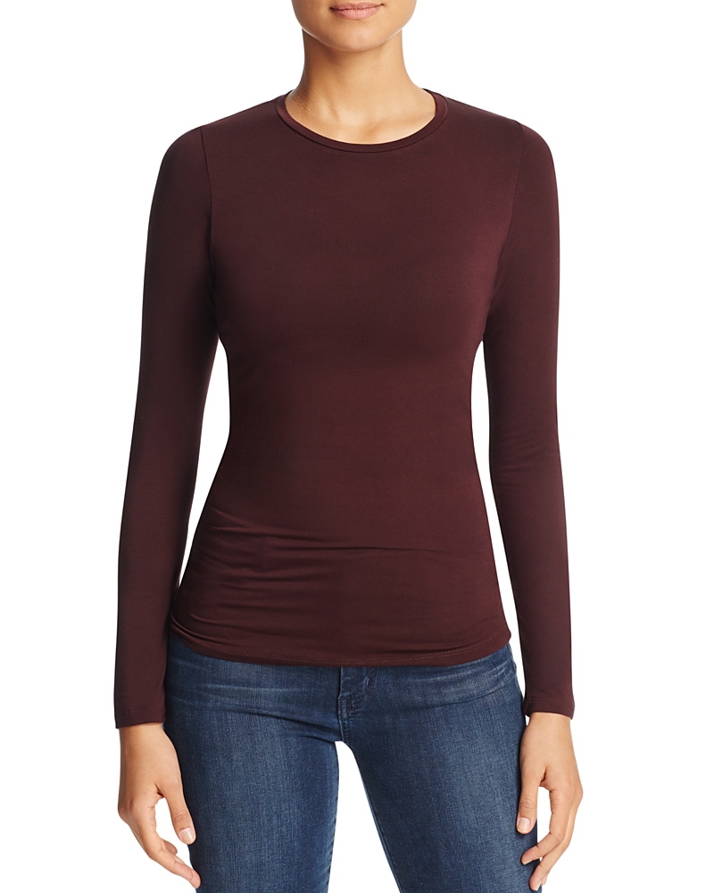 Majestic Crewneck Long Sleeve Tee In Aubergine