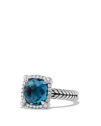 David Yurman - Sterling Silver Ch&acirc;telaine Pav&eacute; Bezel Ring with Diamonds & Gemstones, 9-11mm