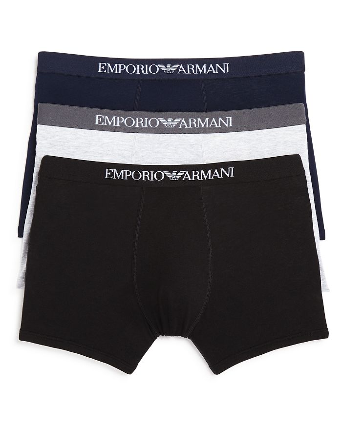 for Men Emporio Armani Checked Cotton-blend Boxer Briefs in Black Blue Mens Underwear Emporio Armani Underwear 