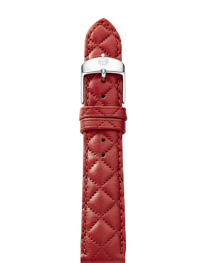 Michele Quilted Leather Watch Strap, 16-18mm In Red