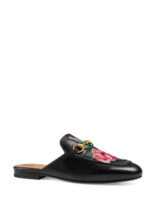 Gucci Embroidered Leather Princetown Mules | Bloomingdale's