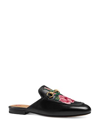 Gucci - Women's Embroidered Leather Princetown Mules