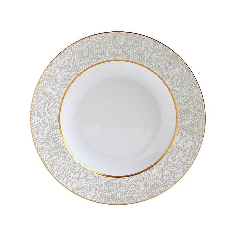 Bernardaud Sauvage White Rim Soup Plate In Gold/white