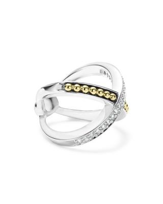 18K Gold and Sterling Silver X Ring with Diamonds