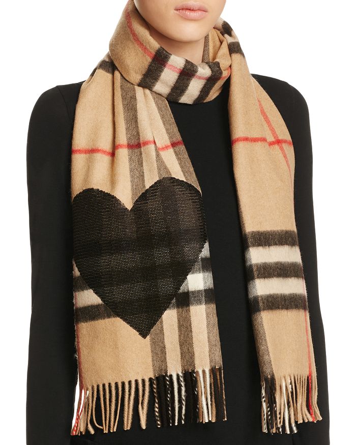 Burberry Sequin Heart Giant Check Cashmere Scarf | Bloomingdale's