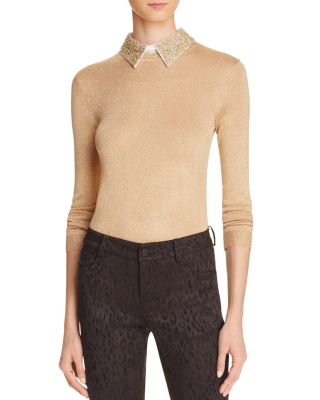 Beaded Collar Metallic Sweater 