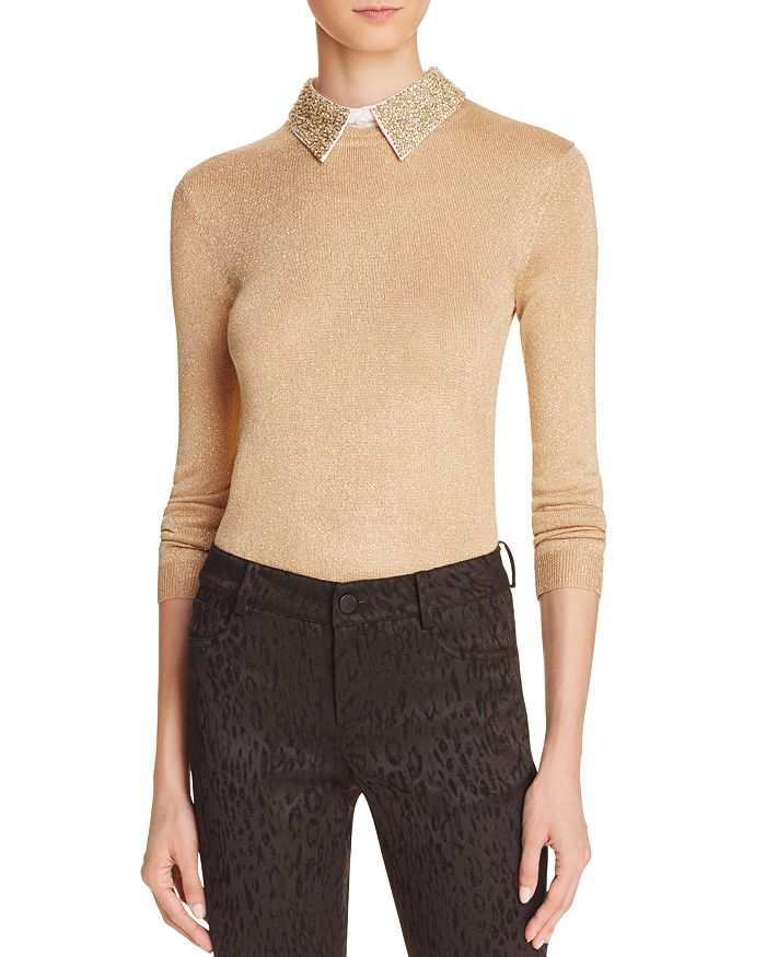 Alice and Olivia Alice Olivia Dia Beaded Collar Metallic Sweater Bloomingdale s