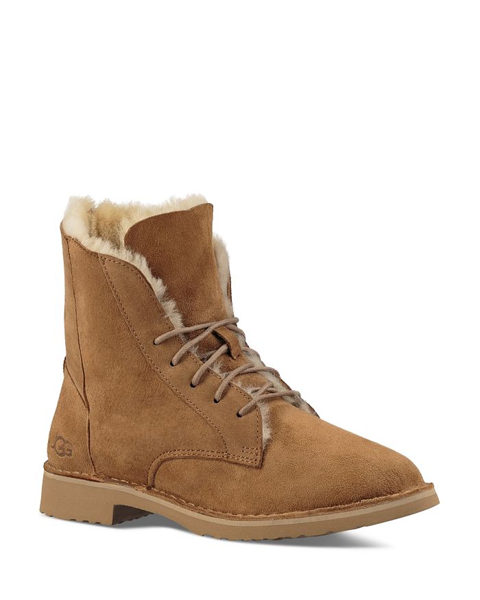 UGG QUINCY LEATHER AND SHEEPSKIN LACE UP BOOTS,1012359
