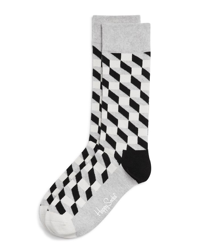 Happy Socks Men's Filled Optic Cube Socks In Grey/black