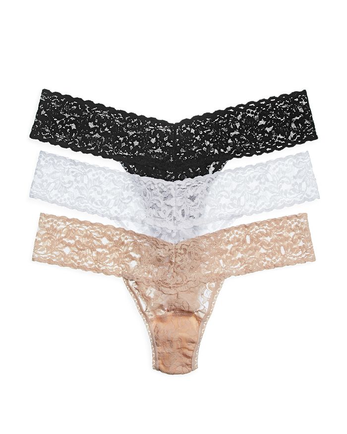 Shop Hanky Panky Low-rise Thongs, Set Of 3 In Black/white/nude