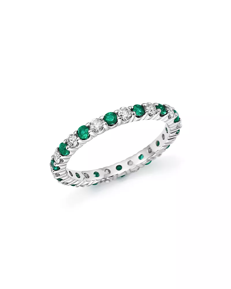 Diamond and Emerald Eternity Band in 14K White Gold