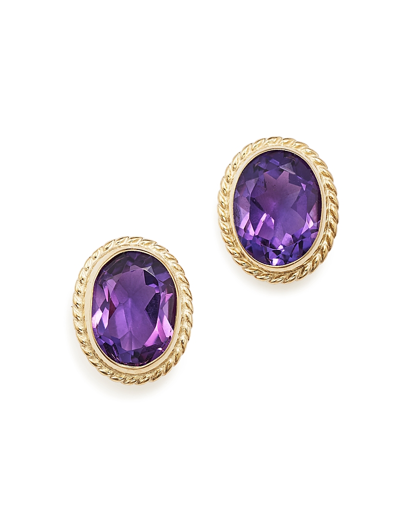 Amethyst Oval Medium Bezel Stud Earrings in 14K Yellow Gold