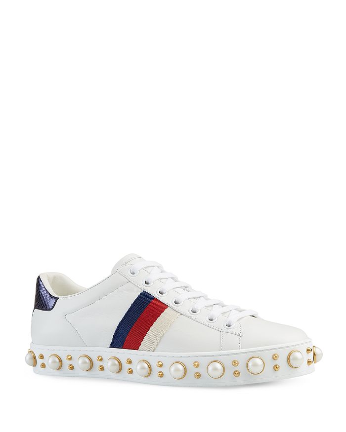 Gucci Women's Ace Pearl Stud Lace Up Low Top Sneakers Bloomingdale's