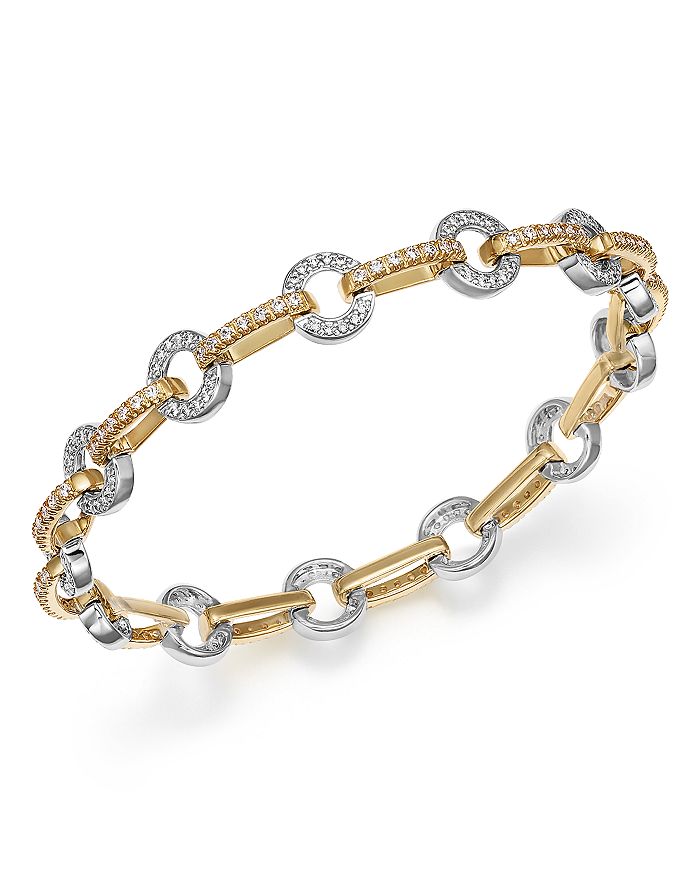 Bloomingdale's Diamond Circle Link Bracelet In 14k Yellow And White Gold, 1.35 Ct. T.w. In White/gold
