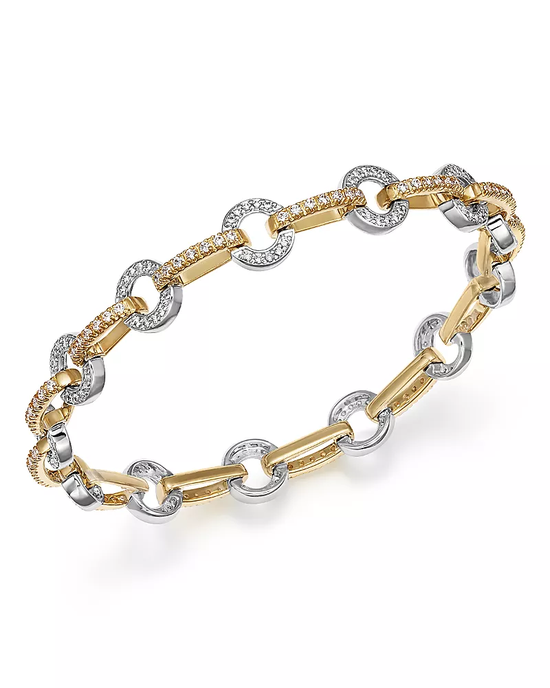 Diamond Circle Link Bracelet in 14K Yellow and White Gold, 1.35 tcw