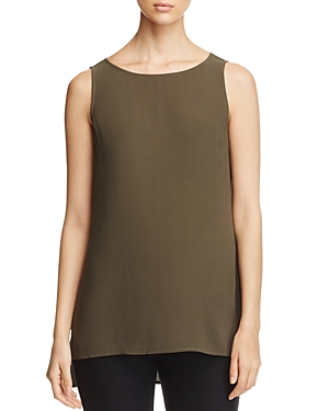 Eileen Fisher Petite System High/low Silk Tank In Woodland