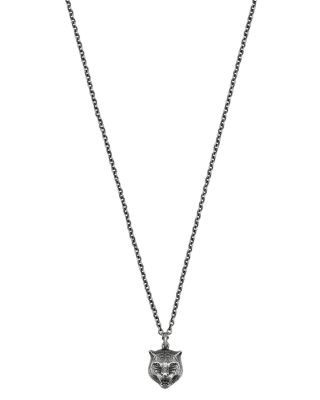 Gucci Sterling Silver Feline Head Pendant Necklace 17 Bloomingdale s