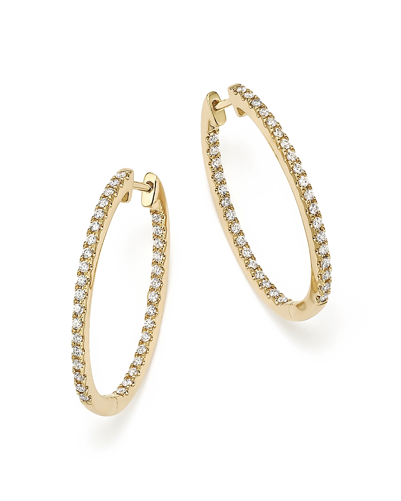 Diamond Oval Hoops in 14K Yellow Gold, .60 tcw