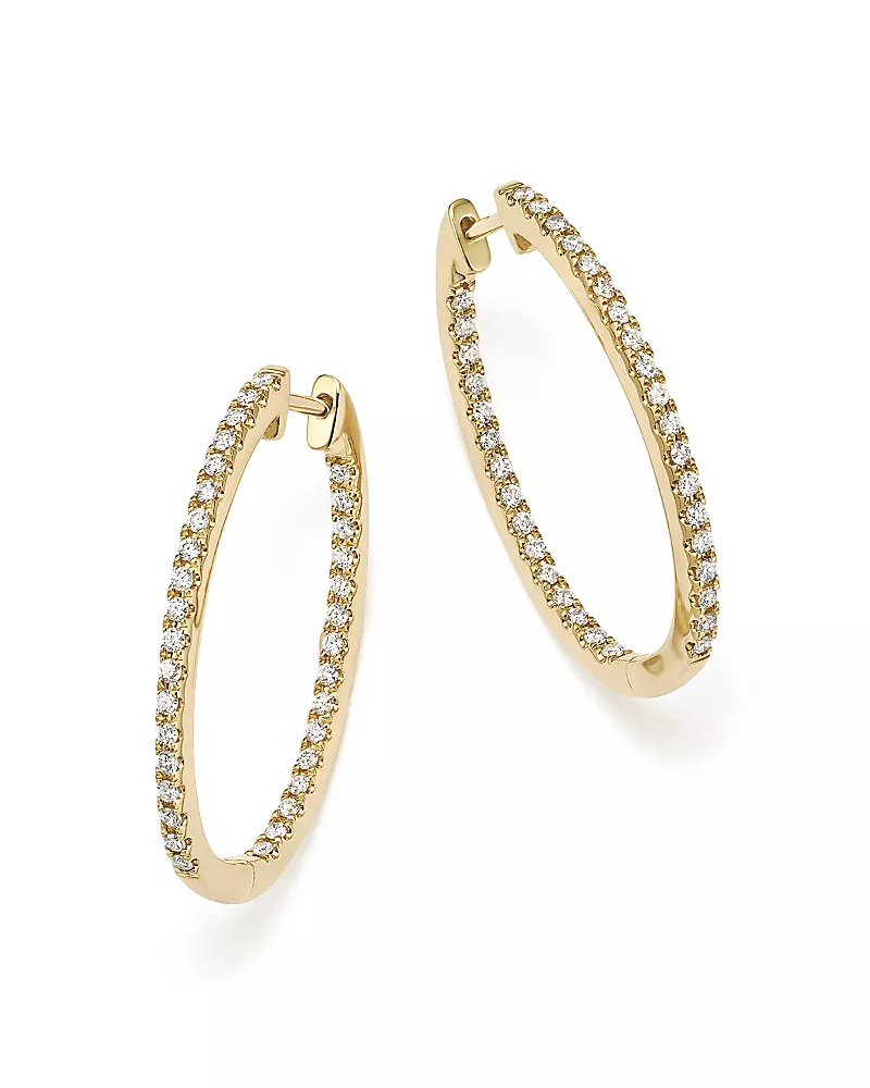 Diamond Oval Hoops in 14K Yellow Gold, .60 tcw
