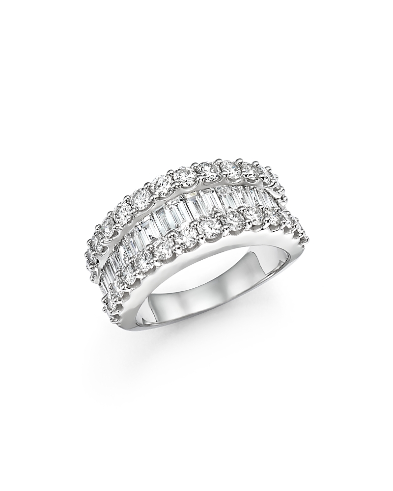 Diamond Round and Baguette Band in 14K White Gold, 3.0 tcw