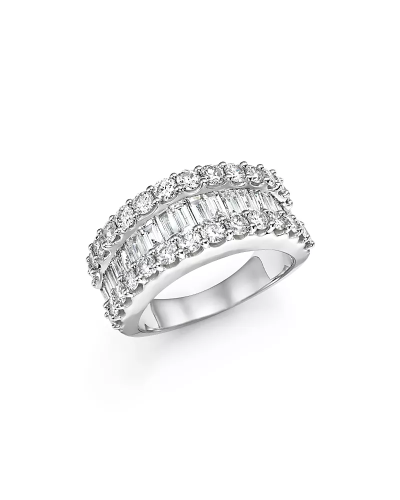 Diamond Round and Baguette Band in 14K White Gold, 3.0 tcw