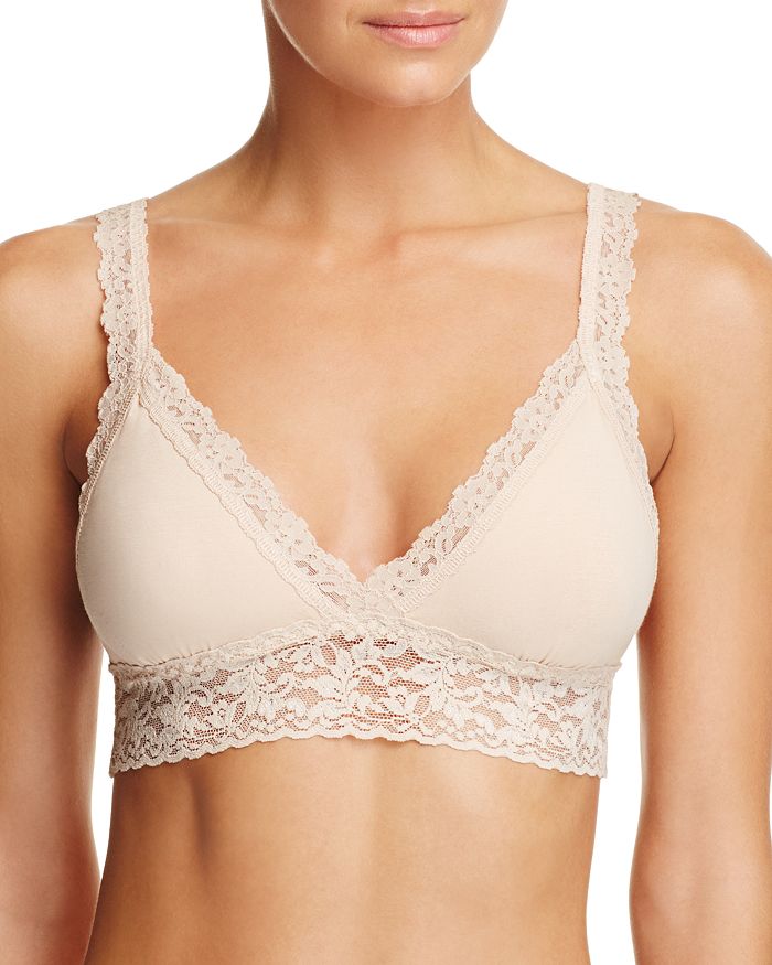 Hanky Panky Organic Cotton Padded Lace-trim Bralette In Chai- Nude 01