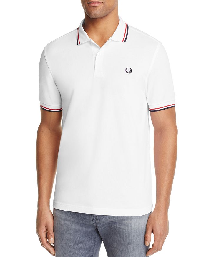 Shop Fred Perry Twin Tipped Slim Fit Polo In White/red/navy